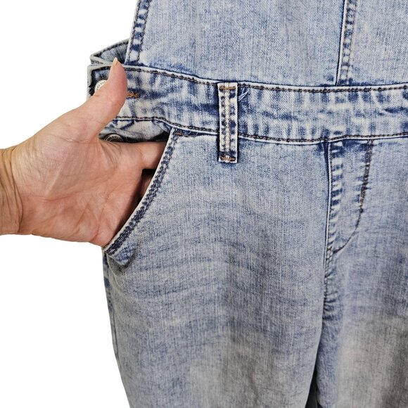 Sonoma Distressed Acid Wash Denim Overalls Girl 14 Lace Knee Patch Raw Hem Retro - Picture 9 of 9